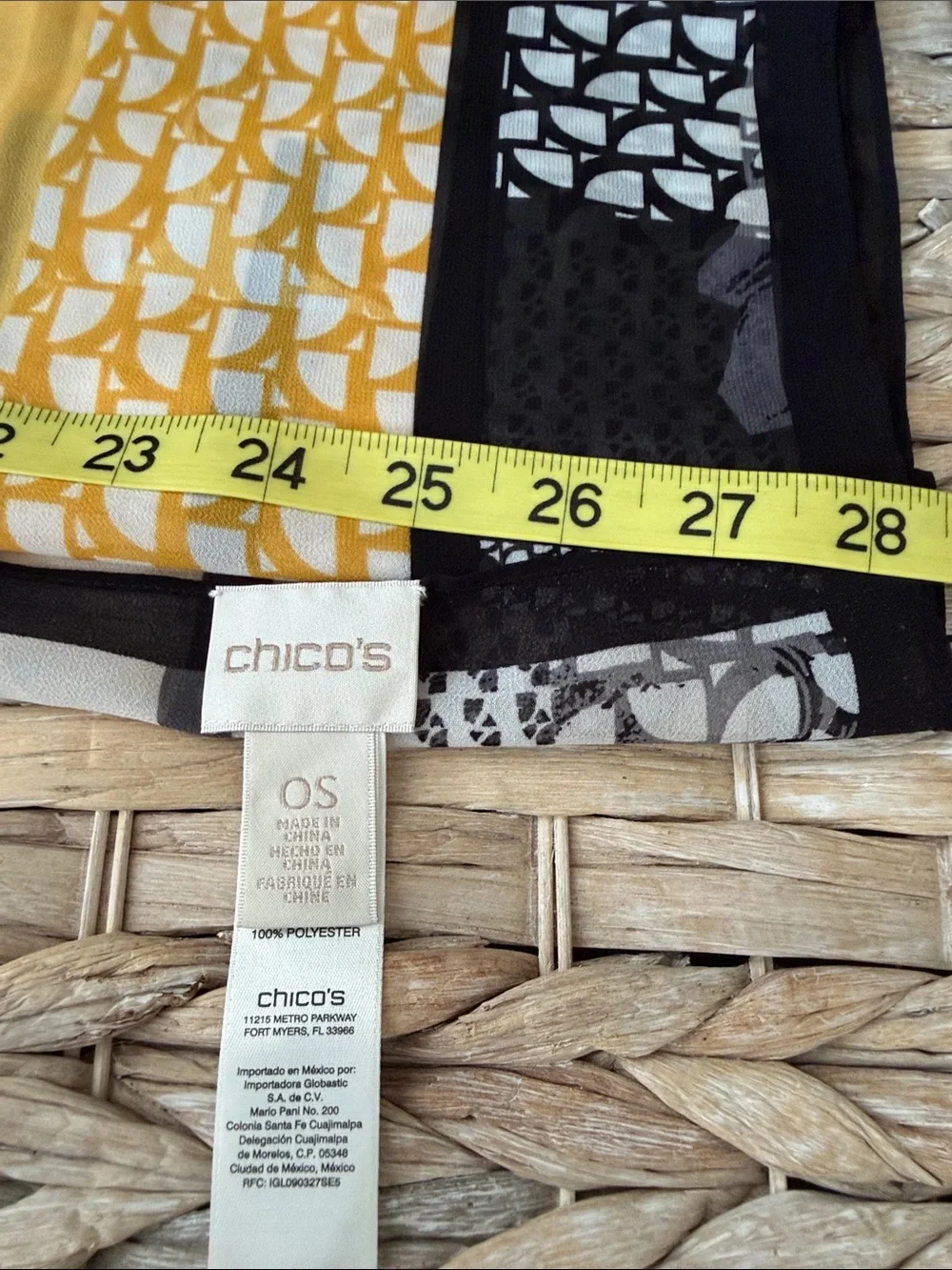 Chico's Yellow, Black & White Geometric Scarf